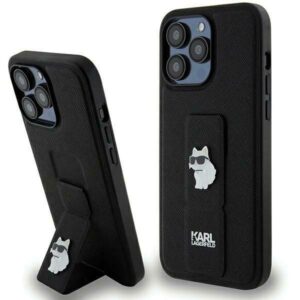 Karl Lagerfeld KLHCP13LGSACHPK Apple iPhone 13 Pro / 13 6.1" juodos spalvos kietas dėklas Gripstand Saffiano Choup - Image 1