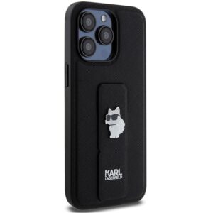 Karl Lagerfeld KLHCP13LGSACHPK Apple iPhone 13 Pro / 13 6.1" juodos spalvos kietas dėklas Gripstand Saffiano Choup - Image 4