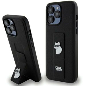 Karl Lagerfeld KLHCP13XGSACHPK Apple iPhone 13 Pro Max 6.7" juodos spalvos kietas dėklas Gripstand Saffiano Choupe - Image 1