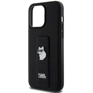 Karl Lagerfeld KLHCP13XGSACHPK Apple iPhone 13 Pro Max 6.7" juodos spalvos kietas dėklas Gripstand Saffiano Choupe - Image 6