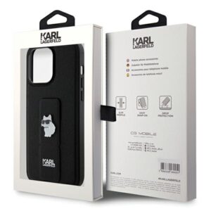 Karl Lagerfeld KLHCP13XGSACHPK Apple iPhone 13 Pro Max 6.7" juodos spalvos kietas dėklas Gripstand Saffiano Choupe - Image 8