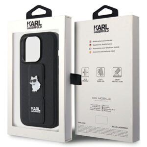 Karl Lagerfeld KLHCP14LGSACHPK Apple iPhone 14 Pro 6.1" juodos spalvos kietas dėklas Gripstand Saffiano Choupette - Image 9