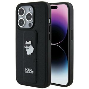 Karl Lagerfeld KLHCP14XGSACHPK Apple iPhone 14 Pro Max 6.7" juodos spalvos kietas dėklas Gripstand Saffiano Choupe - Image 1