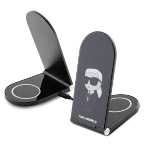 Karl Lagerfeld foldable Belaidis įkroviklis 2-in-1 KLDCRFALKINK 15W juodos spalvos Ikonik MagSafe