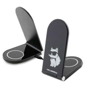 Karl Lagerfeld foldable Belaidis įkroviklis 2-in-1 KLDCRFALCHNK 15W juodos spalvos Choupette MagSafe
