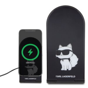 Karl Lagerfeld foldable Belaidis įkroviklis 2-in-1 KLDCRFALCHNK 15W juodos spalvos Choupette MagSafe - Image 2