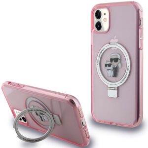 Karl Lagerfeld KLHMN61HMRSKCP Apple iPhone 11/ Xr 6.1" rožinės spalvos kietas dėklas Ring Stand Karl&Choupettte Mag - Image 1