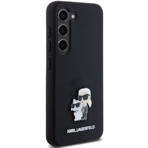 Karl Lagerfeld KLHCS23SSMHKCNPK S23 S911kietas dėklas juodos spalvos Silicone Karl&Choupette Metal Pin - Image 4