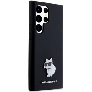 Karl Lagerfeld KLHCS23LSMHCNPK S23 Ultra S918 juodos spalvos kietas dėklas Silicone Choupette Metal Pin - Image 4