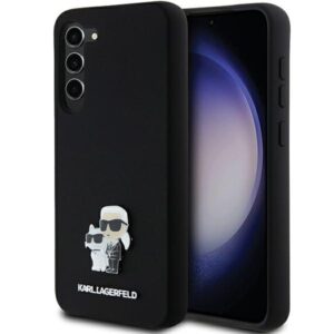 Karl Lagerfeld KLHCS24MSMHKCNPK S24+S926 kietas dėklas juodos spalvos Silicone Karl&Choupette Metal Pin - Image 1