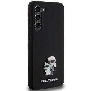 Karl Lagerfeld KLHCS24MSMHKCNPK S24+S926 kietas dėklas juodos spalvos Silicone Karl&Choupette Metal Pin - Image 4