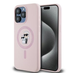 Karl Lagerfeld KLHMP15LSCMKCRHP Apple iPhone 15 Pro 6.1" rožinės spalvos kietas dėklas Silicone Karl & Choupette Mag