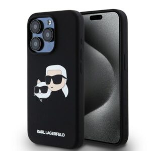 Karl Lagerfeld KLHMP15LSKCHPPLK Apple iPhone 15 Pro 6.1" juodos spalvos kietas dėklas Silicone Karl & Choupette Ma
