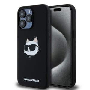 Karl Lagerfeld KLHMP15XSCHPPLK Apple iPhone 15 Pro Max 6.7" juodos spalvos kietas dėklas Silicone Choupette Head M