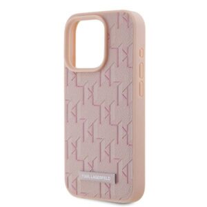 Karl Lagerfeld KLHMP15LPKHPORPP Apple iPhone 15 Pro 6.1" kietas dėklas rožinės spalvos Leather Monogram Metal Logo - Image 6