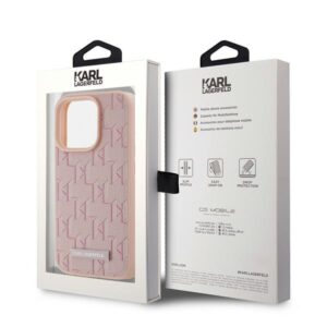 Karl Lagerfeld KLHMP15LPKHPORPP Apple iPhone 15 Pro 6.1" kietas dėklas rožinės spalvos Leather Monogram Metal Logo - Image 8