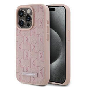 Karl Lagerfeld KLHMP15XPKHPORPP Apple iPhone 15 Pro Max 6.7" kietas dėklas rožinės spalvos Leather Monogram Metal Lo - Image 1