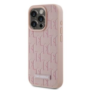 Karl Lagerfeld KLHMP15XPKHPORPP Apple iPhone 15 Pro Max 6.7" kietas dėklas rožinės spalvos Leather Monogram Metal Lo - Image 2