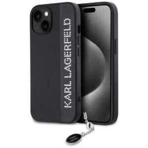 Karl Lagerfeld KLHCP15SPSAKDGCK Apple iPhone 15 / 14 / 13 6.1" juodos spalvos kietas dėklas Saffiano Rhinestones & - Image 1