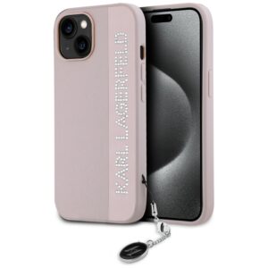 Karl Lagerfeld KLHCP15SPSAKDGCP Apple iPhone 15 / 14 / 13 6.1" rožinės spalvos kietas dėklas Saffiano Rhinestones & - Image 1