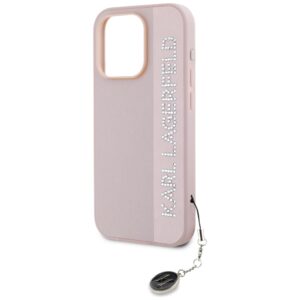 Karl Lagerfeld KLHCP15LPSAKDGCP Apple iPhone 15 Pro 6.1" rožinės spalvos kietas dėklas Saffiano Rhinestones & Charm - Image 6
