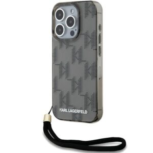 Karl Lagerfeld KLHCP15LHKDPNSK Apple iPhone 15 Pro 6.1" juodos spalvos kietas dėklas IML Mono KL Pattern & Cord - Image 1