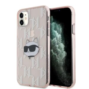 Karl Lagerfeld KLHCN61HKLPCHP Apple iPhone 11 / Xr 6.1" rožinės spalvos kietas dėklas IML Choupette Head & Monogram - Image 1
