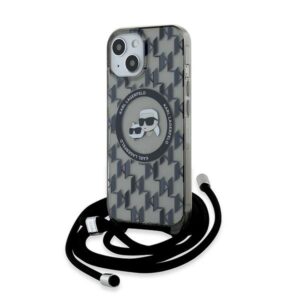 Karl Lagerfeld KLHMP15SHCKCKLCK Apple iPhone 15 / 14 / 13 6.1" juodos spalvos kietas dėklas IML Crossbody Monogram - Image 1