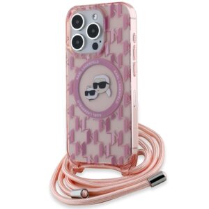 Karl Lagerfeld KLHMP15XHCKCKLCP Apple iPhone 15 Pro Max 6.7" rožinės spalvos kietas dėklas IML Crossbody Monogram Ka - Image 1