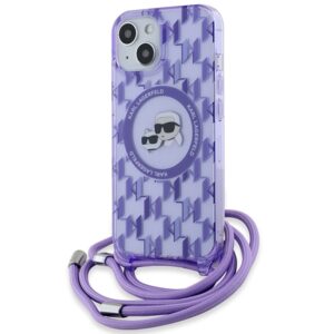Karl Lagerfeld KLHMP15SHCKCKLCU Apple iPhone 15 / 14 / 13 6.1" violetinės spalvos kietas dėklas IML Crossbody Mono - Image 1