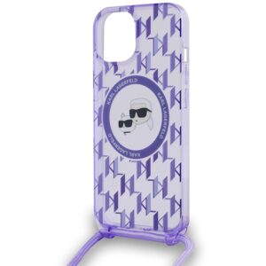 Karl Lagerfeld KLHMP15SHCKCKLCU Apple iPhone 15 / 14 / 13 6.1" violetinės spalvos kietas dėklas IML Crossbody Mono - Image 5