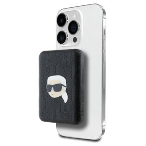 Karl Lagerfeld Induction Powerbank KLPB5FPGKSKIHK 16W 5000mAh juodos spalvos Karl Head Pin MagSafe - Image 1