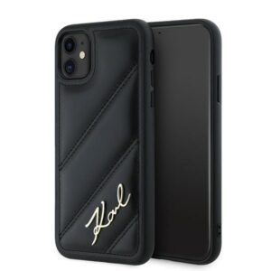 Karl Lagerfeld KLHCN61PQDSMGK Apple iPhone 11 / Xr 6.1" juodos spalvos kietas dėklas Diagonal Quilted Script - Image 1