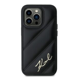 Karl Lagerfeld KLHCP14LPQDSMGK Apple iPhone 14 Pro 6.1" juodos spalvos kietas dėklas Diagonal Quilted Script - Image 2