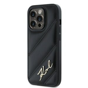 Karl Lagerfeld KLHCP14LPQDSMGK Apple iPhone 14 Pro 6.1" juodos spalvos kietas dėklas Diagonal Quilted Script - Image 3