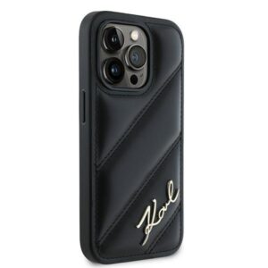 Karl Lagerfeld KLHCP14LPQDSMGK Apple iPhone 14 Pro 6.1" juodos spalvos kietas dėklas Diagonal Quilted Script - Image 4