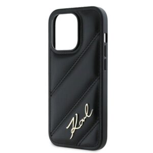 Karl Lagerfeld KLHCP14LPQDSMGK Apple iPhone 14 Pro 6.1" juodos spalvos kietas dėklas Diagonal Quilted Script - Image 6
