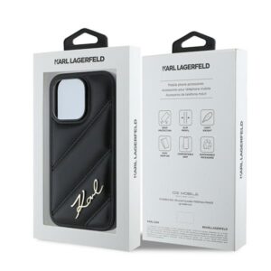 Karl Lagerfeld KLHCP14LPQDSMGK Apple iPhone 14 Pro 6.1" juodos spalvos kietas dėklas Diagonal Quilted Script - Image 8