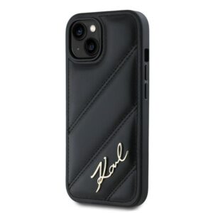 Karl Lagerfeld KLHCP15SPQDSMGK Apple iPhone 15/ 14 / 13 6.1" juodos spalvos kietas dėklas Diagonal Quilted Script - Image 2