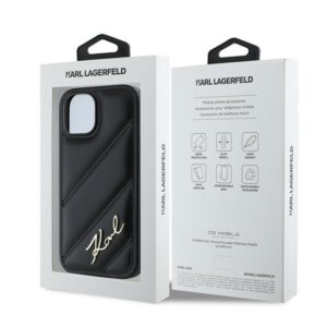 Karl Lagerfeld KLHCP15SPQDSMGK Apple iPhone 15/ 14 / 13 6.1" juodos spalvos kietas dėklas Diagonal Quilted Script - Image 8