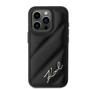 Karl Lagerfeld KLHCP15LPQDSMGK Apple iPhone 15 Pro 6.1" juodos spalvos kietas dėklas Diagonal Quilted Script - Image 3