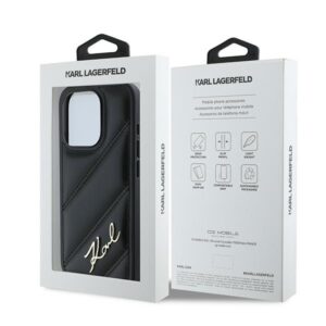 Karl Lagerfeld KLHCP15LPQDSMGK Apple iPhone 15 Pro 6.1" juodos spalvos kietas dėklas Diagonal Quilted Script - Image 8