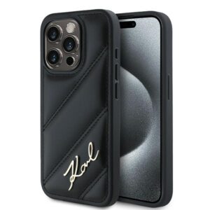 Karl Lagerfeld KLHCP15XPQDSMGK Apple iPhone 15 Pro Max 6.7" juodos spalvos kietas dėklas Diagonal Quilted Script - Image 1