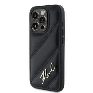 Karl Lagerfeld KLHCP15XPQDSMGK Apple iPhone 15 Pro Max 6.7" juodos spalvos kietas dėklas Diagonal Quilted Script - Image 2