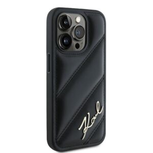 Karl Lagerfeld KLHCP15XPQDSMGK Apple iPhone 15 Pro Max 6.7" juodos spalvos kietas dėklas Diagonal Quilted Script - Image 4