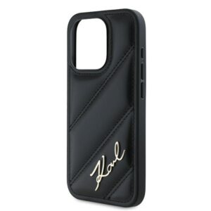 Karl Lagerfeld KLHCP15XPQDSMGK Apple iPhone 15 Pro Max 6.7" juodos spalvos kietas dėklas Diagonal Quilted Script - Image 6