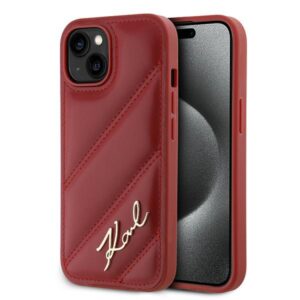 Karl Lagerfeld KLHCP15SPQDSMGR Apple iPhone 15/ 14 / 13 6.1" red kietas dėklas Diagonal Quilted Script - Image 1