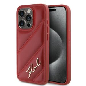 Karl Lagerfeld KLHCP15LPQDSMGR Apple iPhone 15 Pro 6.1" red kietas dėklas Diagonal Quilted Script - Image 1