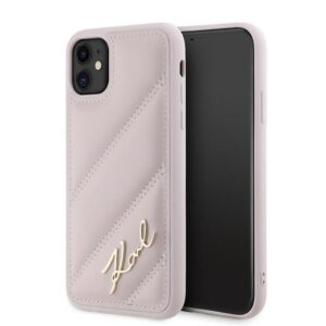 Karl Lagerfeld KLHCN61PQDSMGP Apple iPhone 11 / Xr 6.1" rožinės spalvos kietas dėklas Diagonal Quilted Script - Image 1