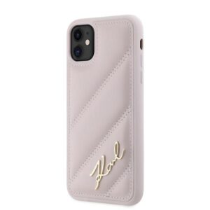 Karl Lagerfeld KLHCN61PQDSMGP Apple iPhone 11 / Xr 6.1" rožinės spalvos kietas dėklas Diagonal Quilted Script - Image 2